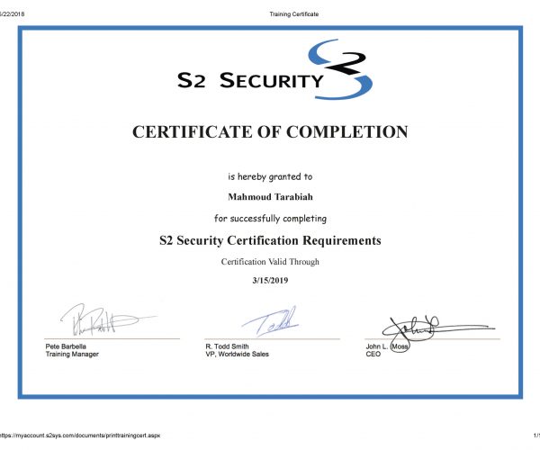 S2 Training Certificate